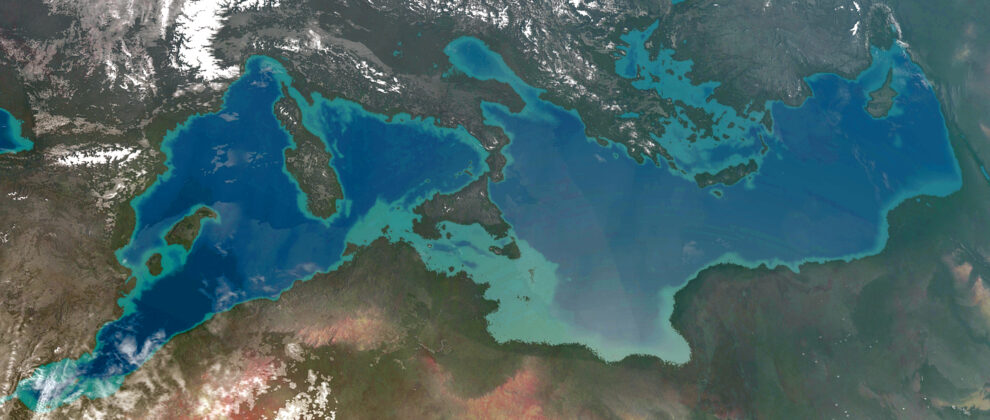 A map of the Mediterranean, showing where new land would create Atlantropa
