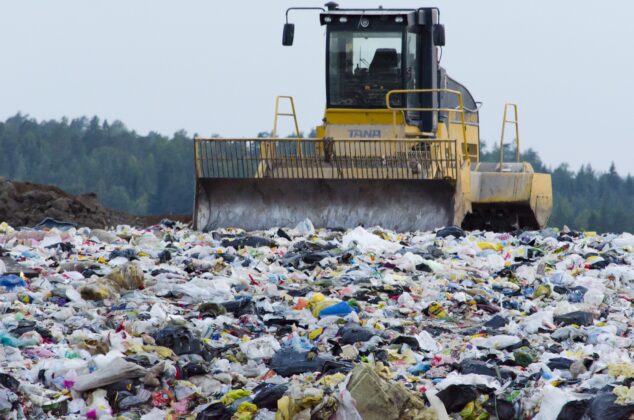 Plastic waste in a landfill