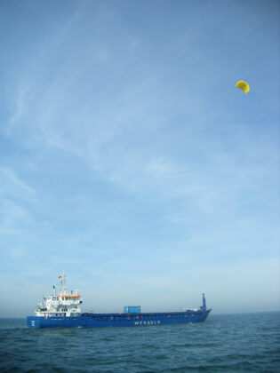 A ship using a kite sail