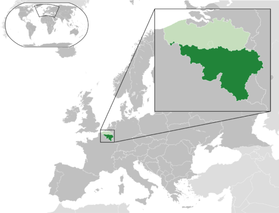 Map showing the Walloon Region within Belgium