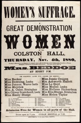 English Female Social Titles Sign for Great Demonstration of Women, 1880-11-04