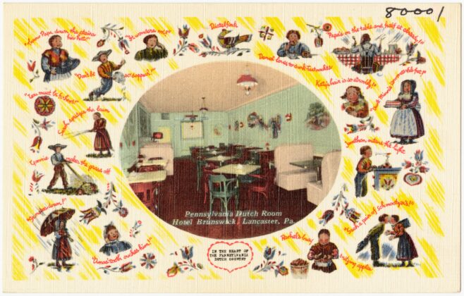 Pennsylvania Dutch Postcard from the Pennsylvania Dutch Room, Hotel Brunswick, Lancaster, Pa.
