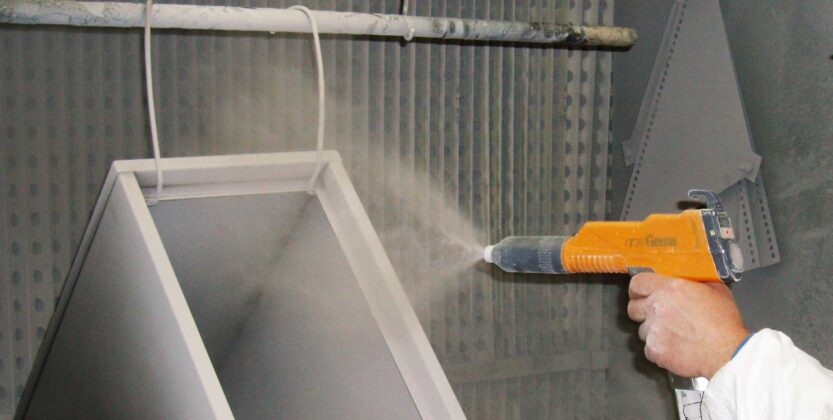 Powder Coating A powder coating gun in action